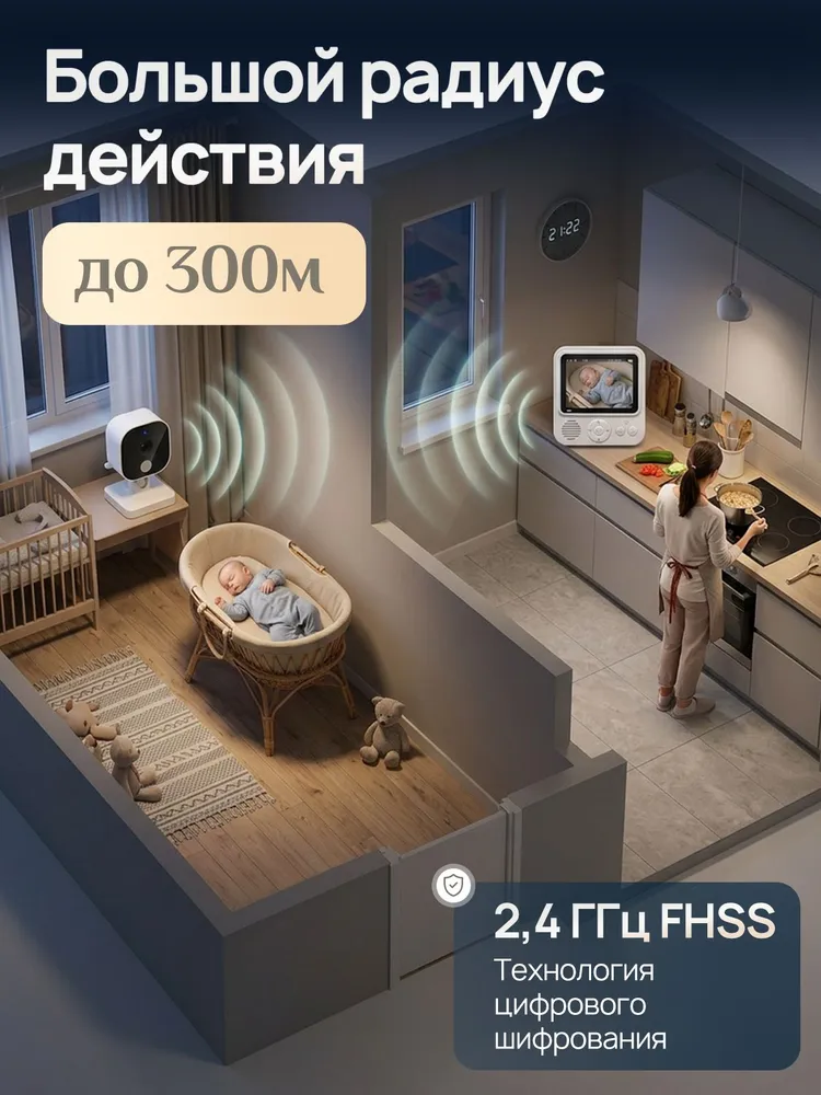 Видео няня с монитором и wifi беспроводная / радио няня / камера видеонаблюдения wifi для дома, 360, вариант, фото 5