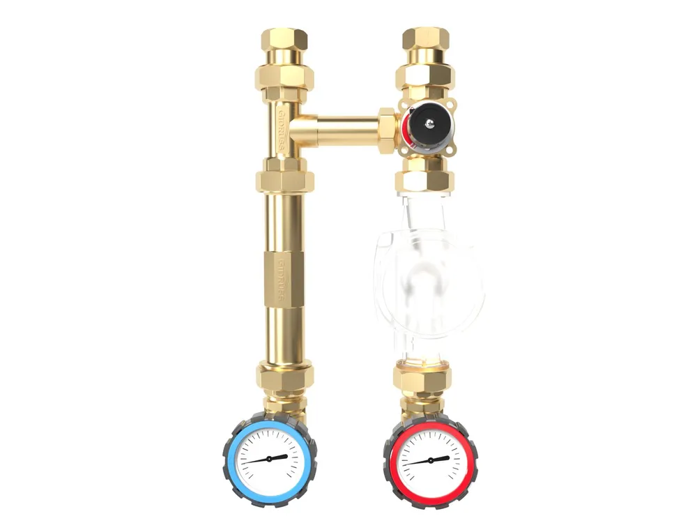 Насосная группа Gidruss NG-25C (1", поворотный смеситель Wester KVs 6,3, краны GIDRUSS с термометрам, вариант