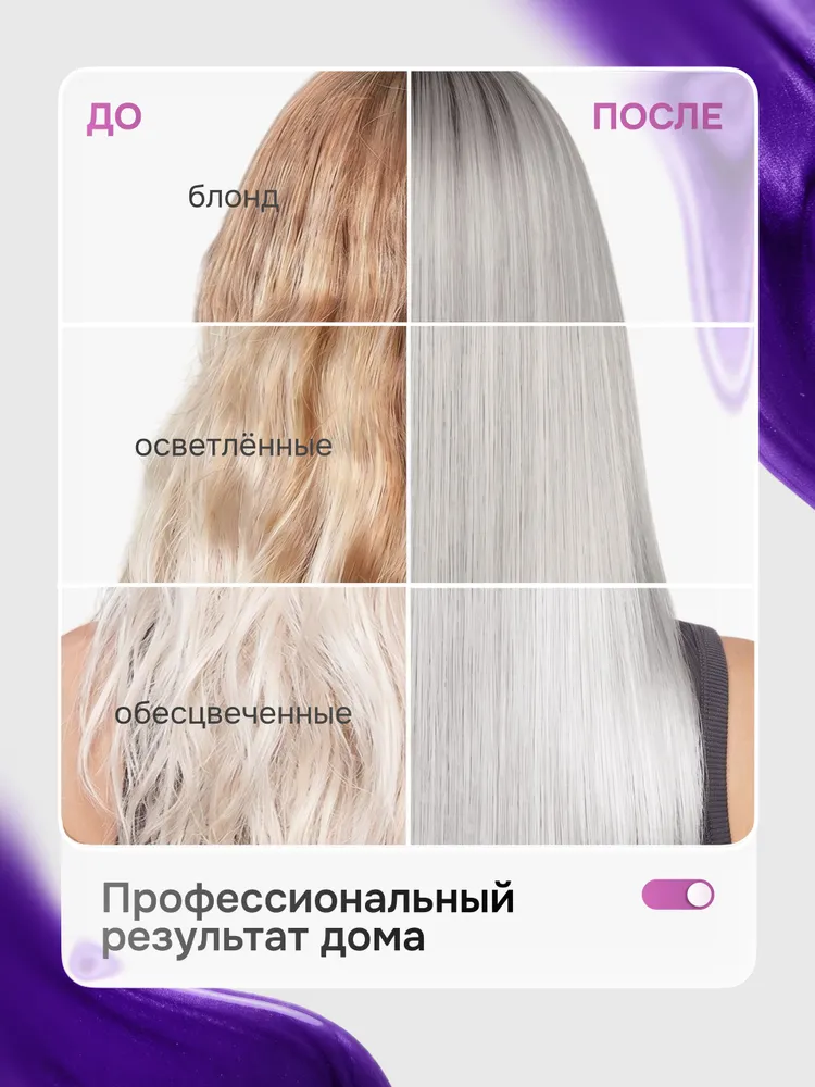 Concept оттеночный шампунь для волос профессиональный, шампунь краска для волос блонд, Серебристый Silver, Антижелтый 300мл, 300 мл, фото 4