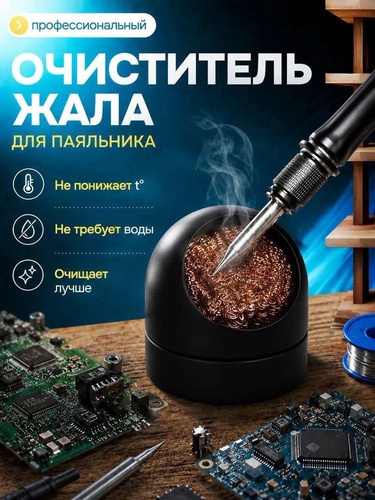 Губка для очистки жала паяльника из медной стружки в подставке, очиститель наконечника от припоя и флюса, вариант