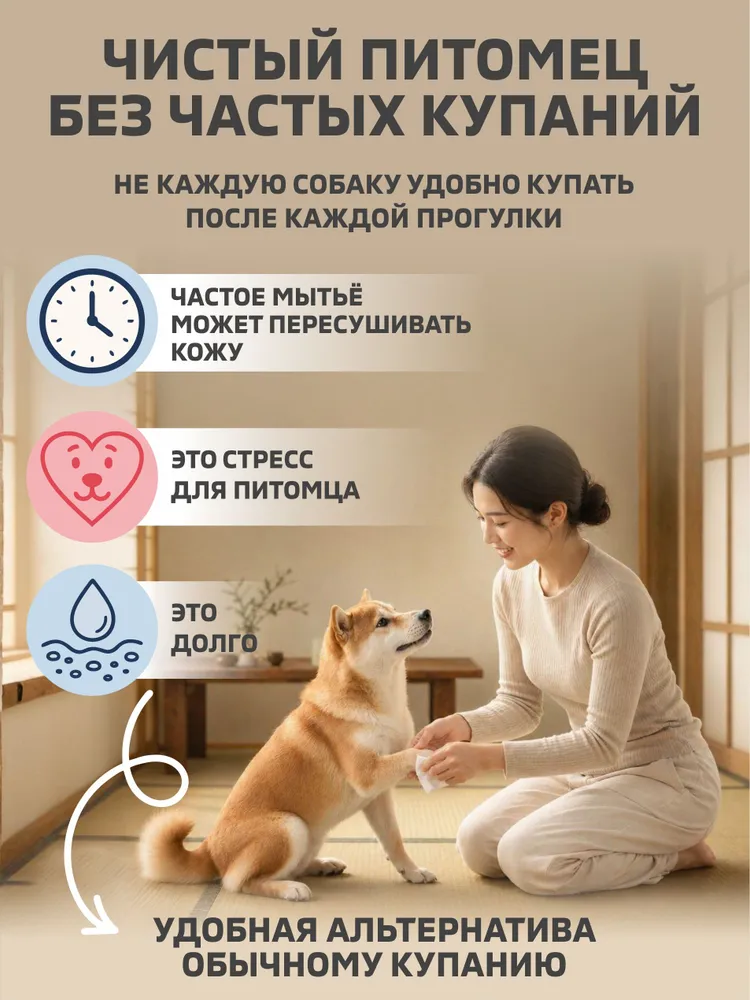 Шампуневые полотенца Japan Premium Pet экспресс-купание без воды с функцией профилактики кожной аллергии и сухого дерматита с шелковым протеином и экстрактом меда для крупных собак, 15 шт, 15 шт, фото 6