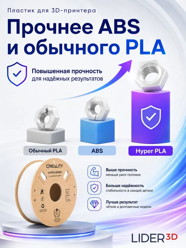 PLA Hyper Series пластик Creality для 3D принтера, 1.75 мм, Белый, 1 кг, 1 кг, фото 3