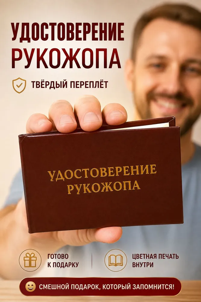 Сувенирное шуточное удостоверение "Рукожопа", ксива, прикол, розыгрыш, подарок мужчине, вариант