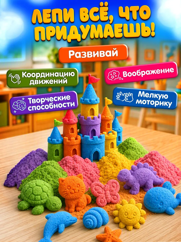 Кинетический песок для лепки цветной 3 кг с песочницей, 3 кг, фото 5