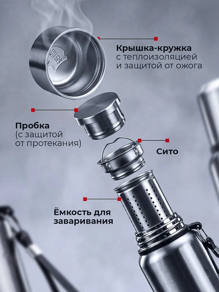 Термос для чая 1л / с ситечком / из нержавеющей стали, 1 л, фото 4