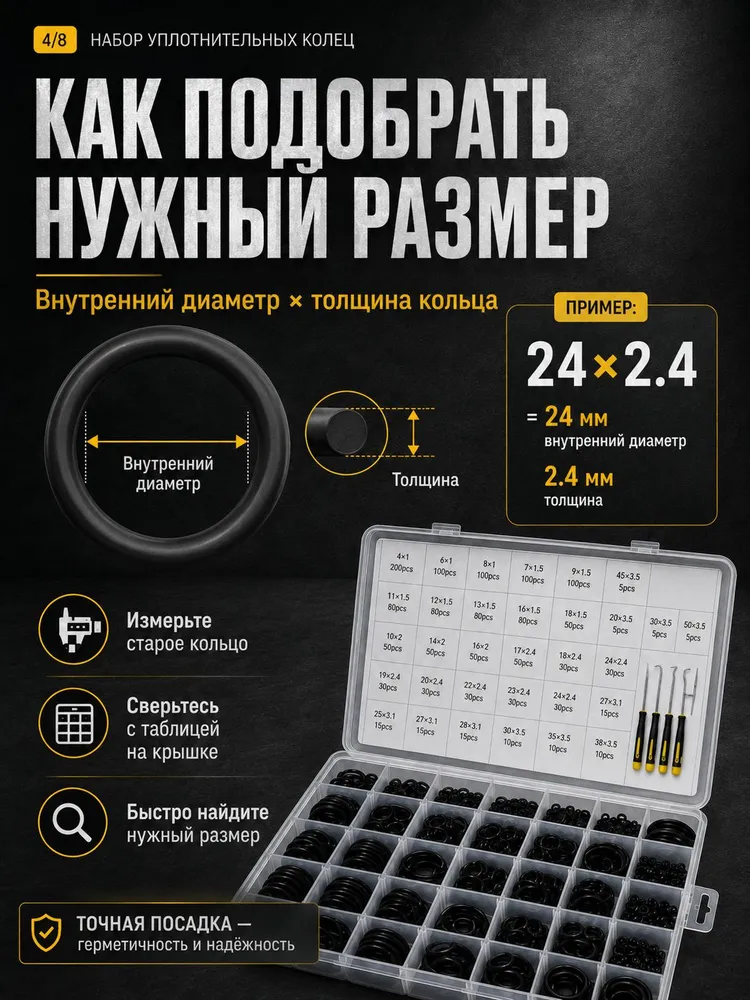 Уплотнительные кольца маслобензостойкие, набор резиновых уплотнительных колец с крючками для снятия сальников, вариант, фото 4