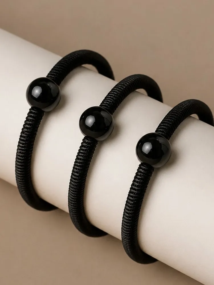 accessories Комплект резинок для волос, черные с декоративным шариком, 3 штуки, черный, фото 4