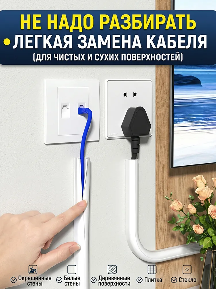 Самоклеящийся гибкий кабельный канал - конструкция с боковым отрывом-3m, вариант, фото 6