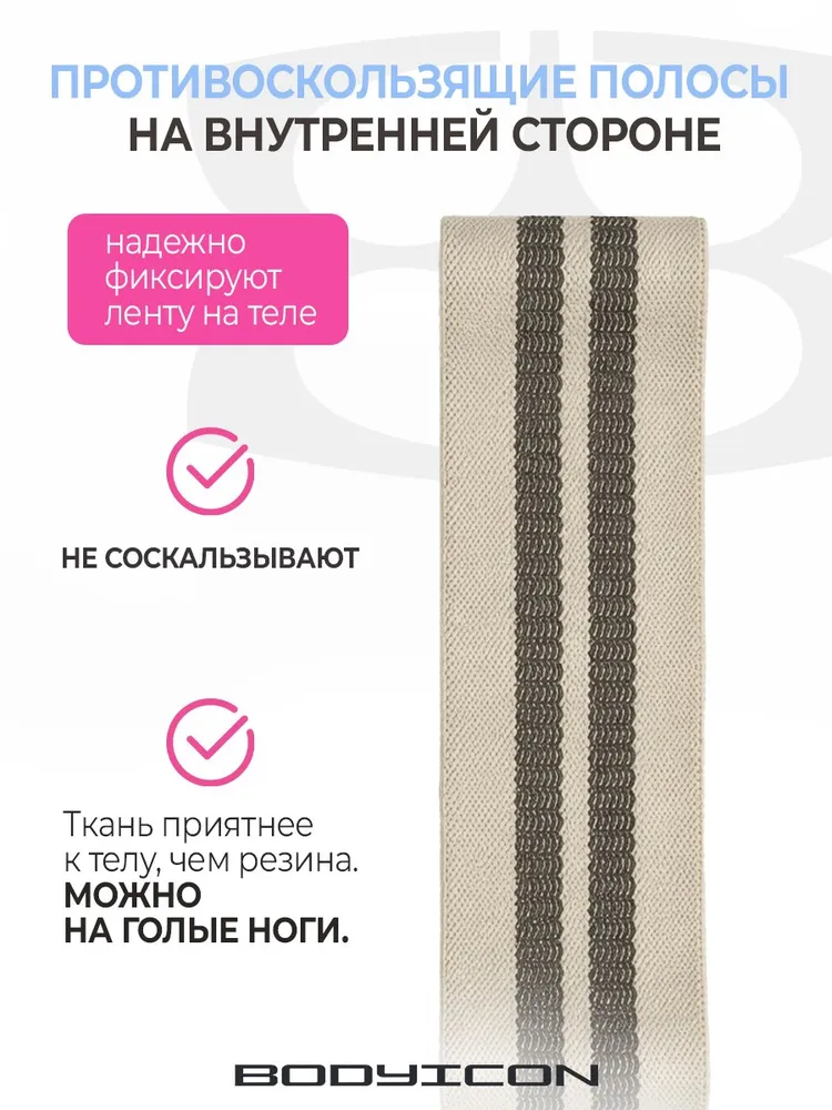 Фитнес резинки тканевые BODYICON с мешочком, комплект усиленные 3шт, резинки для фитнеса, коричневые, 3 шт, фото 4