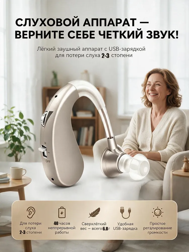 Слуховой аппарат,слуховой аппарат для пожилых с зарядным устройством,подарок бабушке Подарок для старших родных, вариант