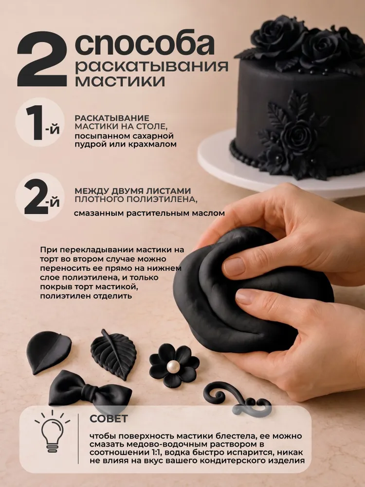 Мастика для торта, черная, 100 г, 100 г, фото 4