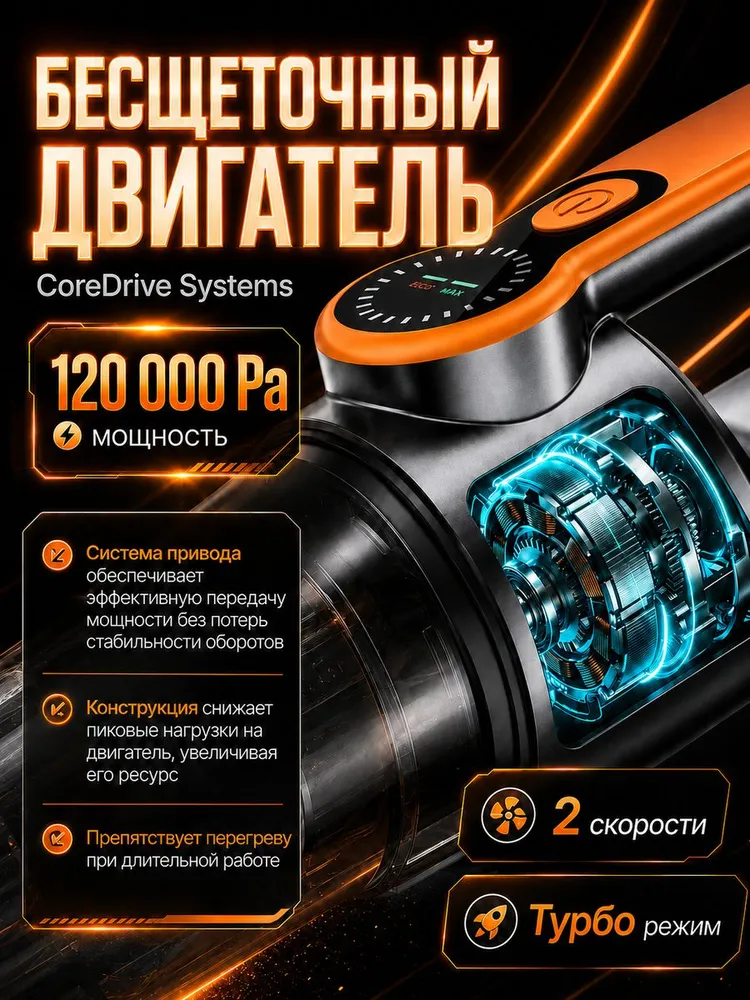 Пылесос для автомобиля мощный беспроводной 4 в 1, 7500 мАч, 8 насадок, 7500 мАч, фото 5