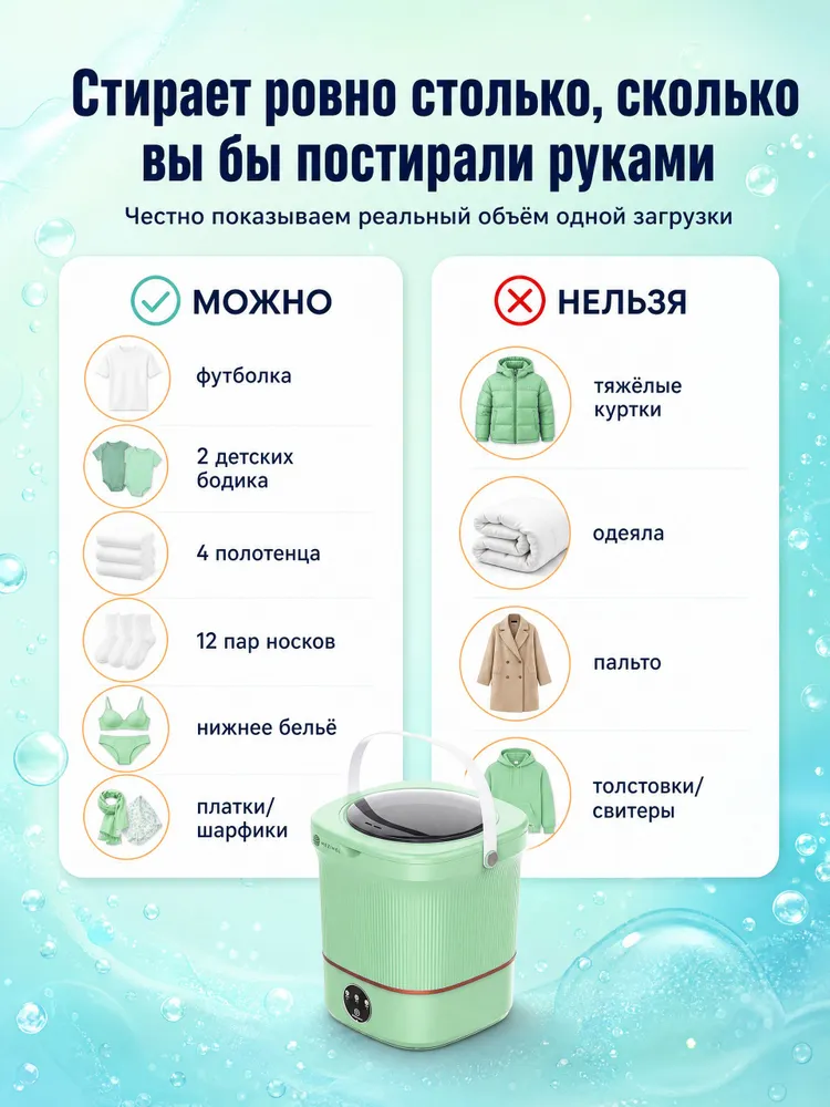 Мини стиральная машинка с отжимом 12 л / портативная машина для стирки полуавтомат, 12 л, фото 5