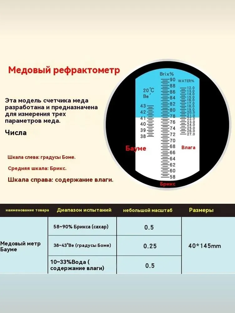 Оптический рефрактометр для меда/измеритель растворимости меда/тестер влажности, вариант, фото 3