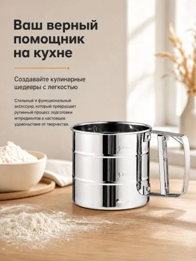 Сито из нержавеющей стали для просеивания муки, кружка-сито с ручкой, кухонное сито для просеивания, вариант, фото 5