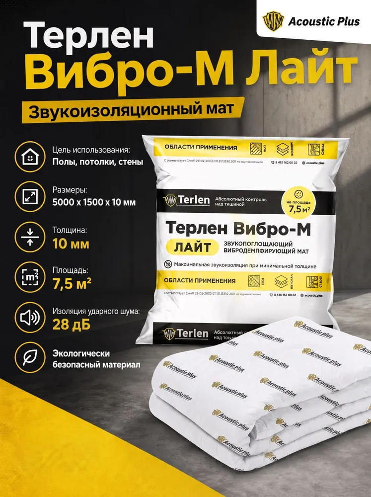 Звукоизоляционный мат Терлен Вибро-М Лайт 10 мм, вариант