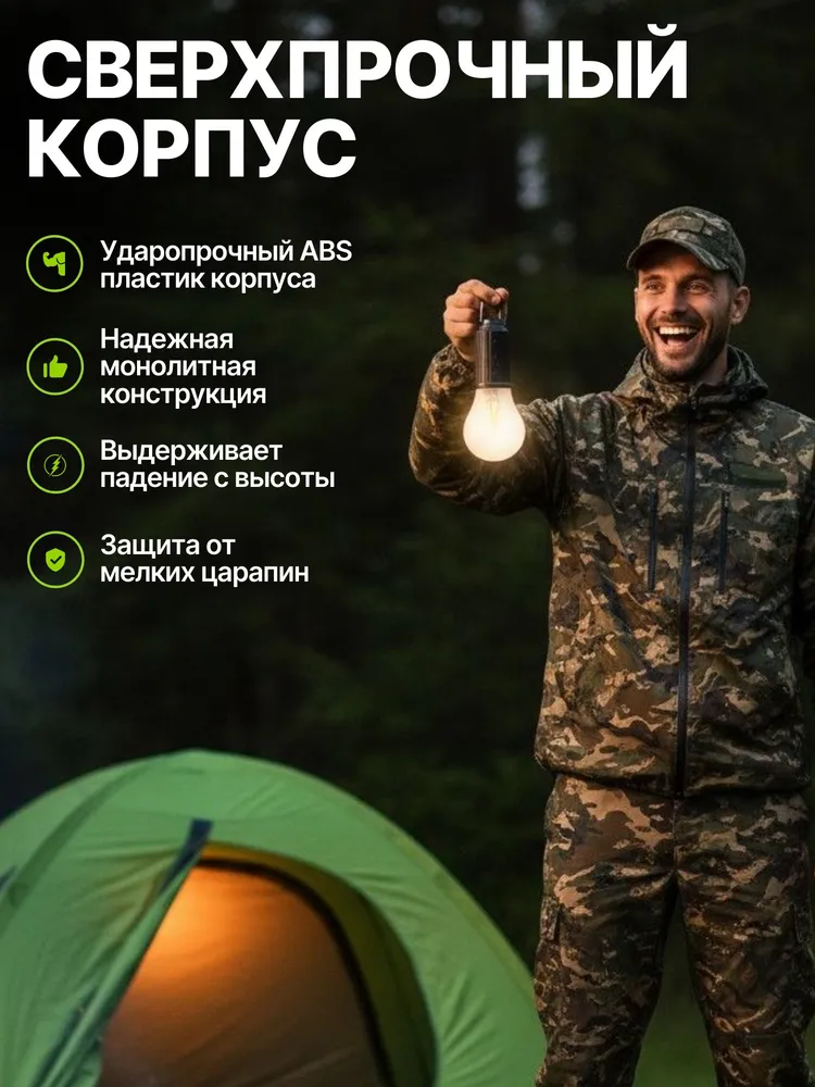 Фонарь в палатку подвесной с карабином; Лампочка аккумуляторная туристическая; Лампочки для кемпинга;, вариант, фото 4