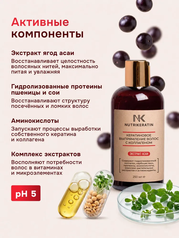 Кератин для волос профессиональный состав для кератинового выпрямления Nutrikeratin, 100 мл, 250 мл, фото 5