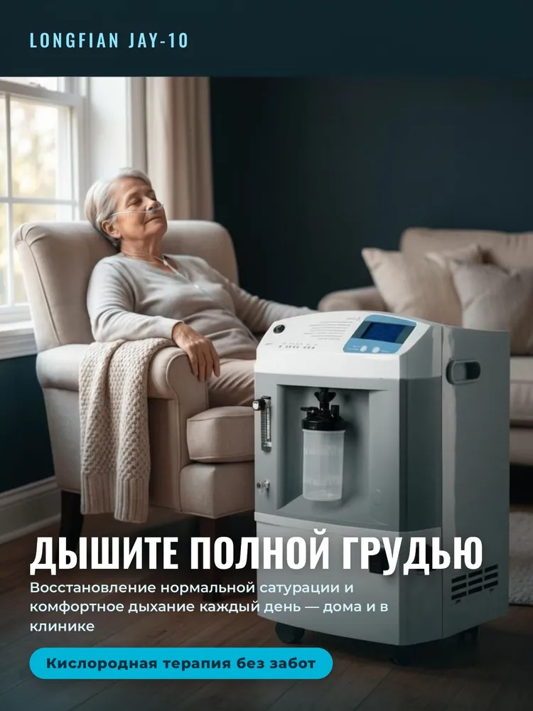 Кислородный концентратор для дыхания с маской Longfian JAY-10 (2 выхода), с газоанализатором, с небулайзером, медицинский, переносной, домашний, для больниц, коктейлей, концентратор кислорода 10 л, 1 выход литров, фото 3
