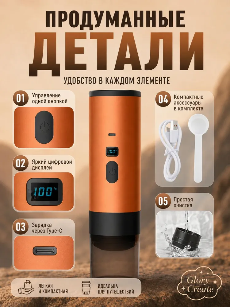 Портативная кофемашина электрическая для капсул и молотого кофе, дорожная кофеварка для дома, автомобиля и путешествий, вариант, фото 6