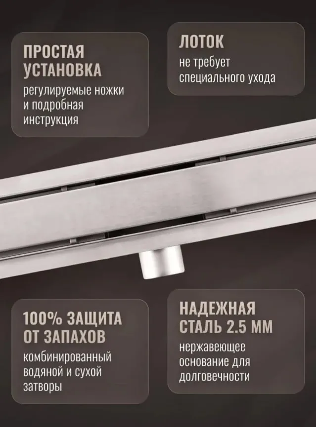 Трап 500 мм для душа под плитку, защита от запаха (сухой+гидрозатвор) с решеткой, душевой лоток TIM/BAD455002, вариант, фото 4