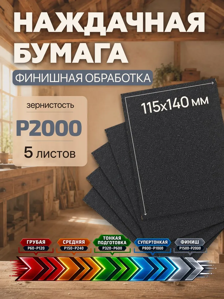 Наждачная бумага набор 115х140 Р2000 Шкурка шлифовальная , Водостойкая наждачная бумага, 5 шт. WATERPROOF, 115x140, 5 шт
