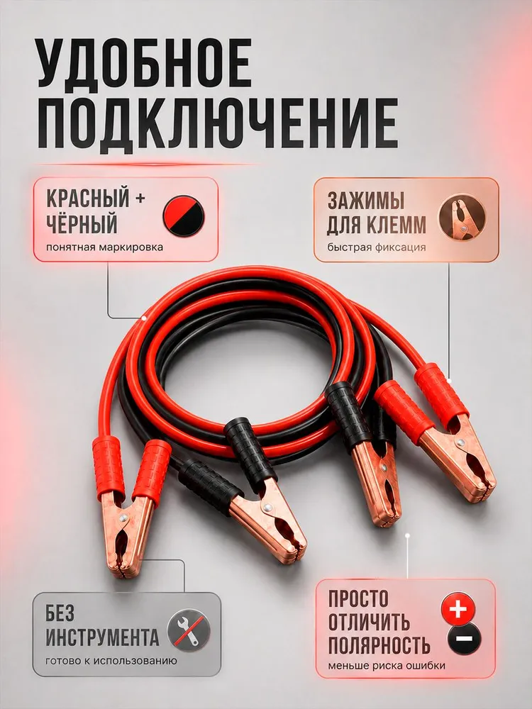 Провода для прикуривания автомобиля/ Провода пусковые, медные, 500 А, 3 м, 3 м, фото 4