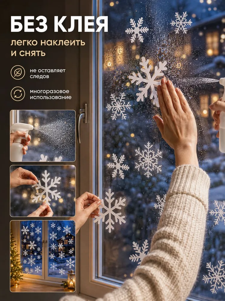 Новогодние рождественские интерьерные наклейки на окна Пленка для окон 50x35 см 1 шт, 50x35 см, 1 шт, фото 6