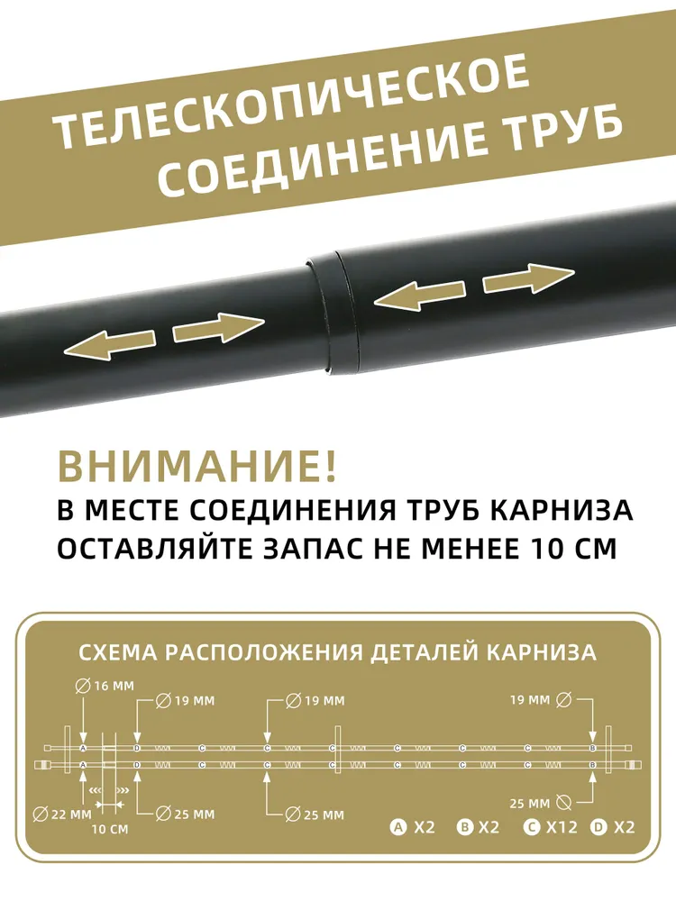 ОдаОкнам Карниз для штор для классических штор 2 ряда Телескопический, вариант, фото 5