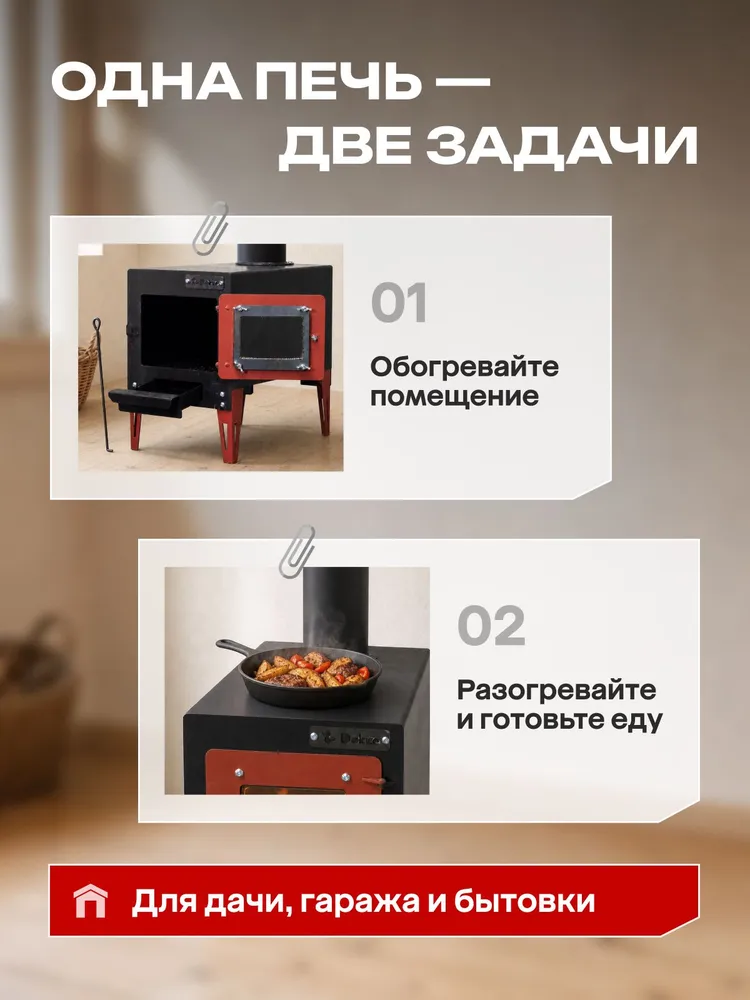 Печь буржуйка мини для дачи и гаража, дровяная, со стеклом, до 40 м DUKKE, 40 м, фото 3