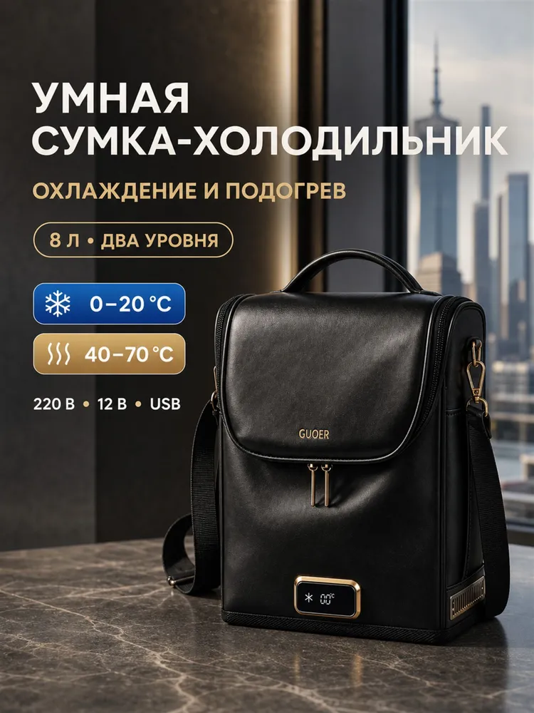 Мини холодильник GUOER 8 л, GS-LN02 термоэлектрический, 12/24 В 220 В, чёрный, 8 л