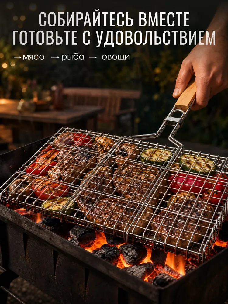 Решетка - гриль, для мангала нержавеющая сталь ( большая)45*26*2, 45x26x2, фото 5