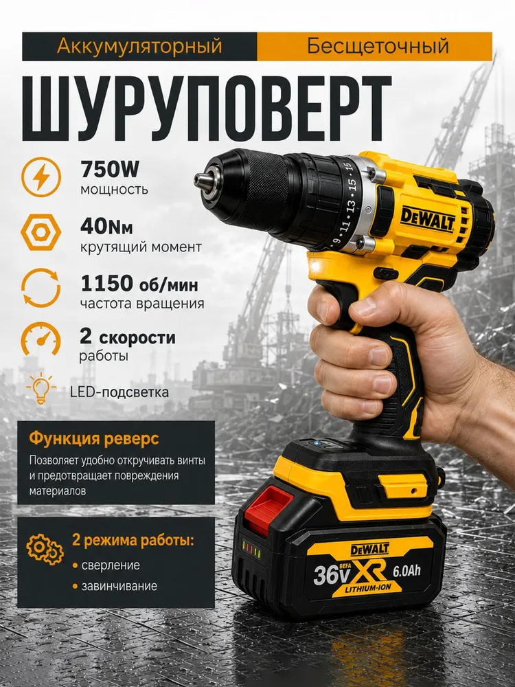 УШМ (болгарка) и Шуруповерт, бесщеточный. Набор электроинструментов DeWALT 2 в 1, вариант, фото 2