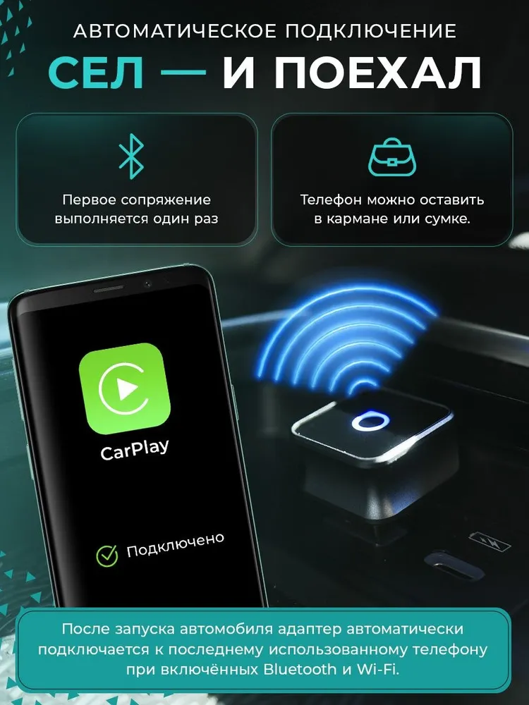Беспроводной адаптер CarPlay и Android Auto OTTOCAST Mini Cube 3.0 для автомобиля, вариант, фото 5