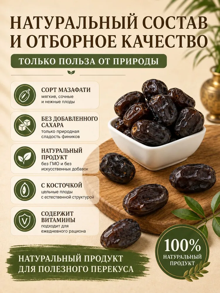 Финики без сахара натуральные Иранские, сорт Мазафати, 550гр, 550 г, фото 3