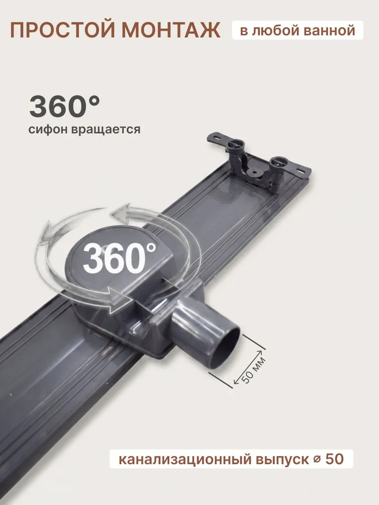 Душевой трап под плитку 800 мм из нержавеющей стали/пластика с гидрозатвором и сухим затвором, вариант, фото 6