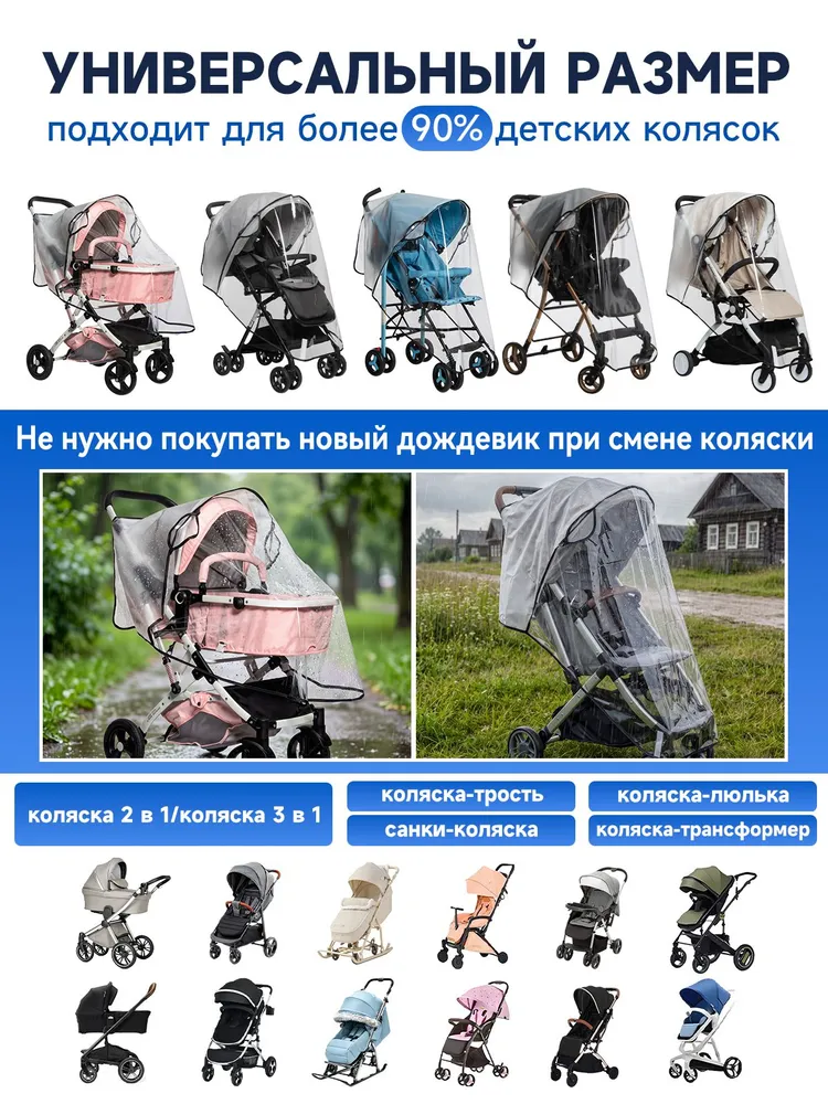 Дождевик для детской коляски/Защита от дождя, снега и ветра, вариант, фото 5