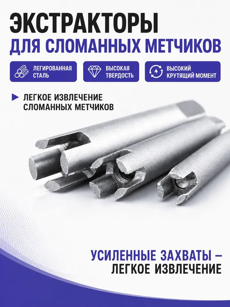 Экстракторы для сломанных метчиков, набор М4-М12, 6 шт., 6 шт, фото 2