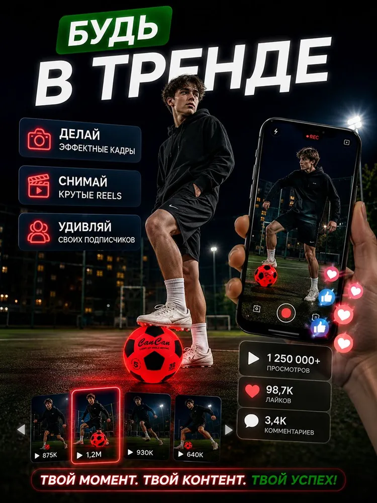 Мяч футбольный светящийся светодиодный, вариант, фото 5