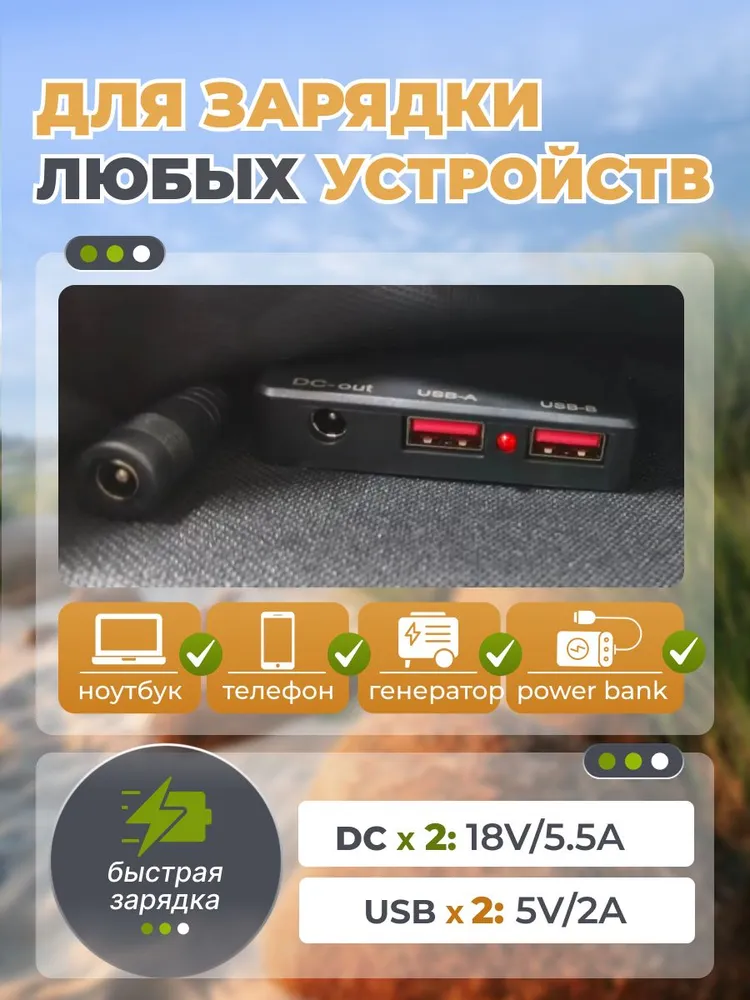 Портативная туристическая солнечная панель 100Вт, 100 Вт, фото 3