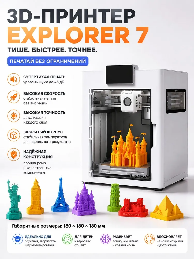 Детский настольный 3D-принтер QIDI Explorer 7, обучающая машина для начинающих, для печати фигурок и игрушек дома, вариант