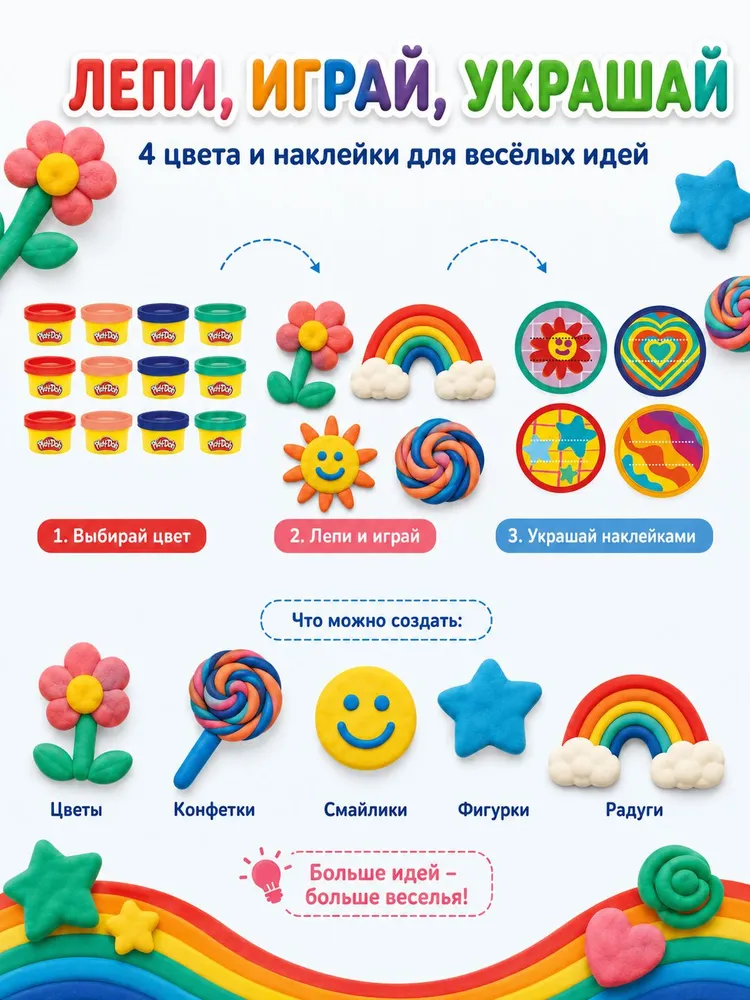Пластилин PLAY-DOH Hasbro, набор для лепки 12 баночек по 28 г, мягкий пластилин для детей, 28 г, фото 2