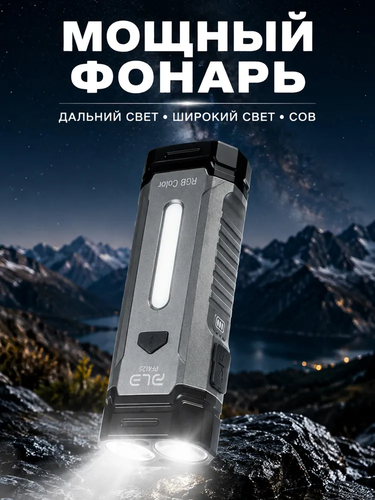 Светодиодный ручной фонарик с дальним и широким светом, RGB-панель, алюминиевый корпус, аккумуляторный, Type-C, вариант