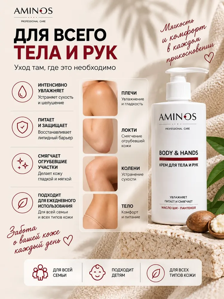 AMINos Крем для тела и рук с мочевиной 30%,увлажняющий, 460 мл., 460 мл, фото 3