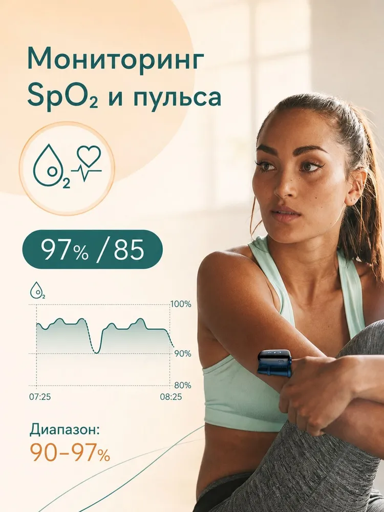 Wellue Пульсометр, Датчик уровня кислорода в крови, черный, темно-синий, синий, фото 6
