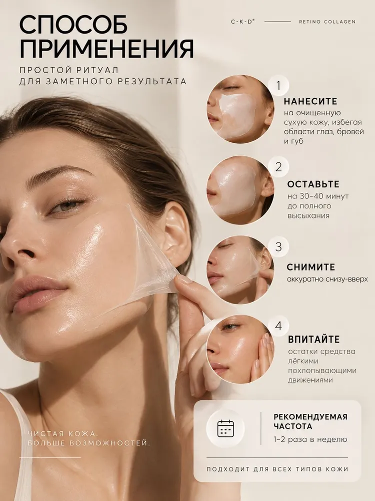 CKD Маска-пленка с ретинолом Retino Collagen Small Molecule 300 Tightening Cream Pack, 80мл, 80 мл, фото 4