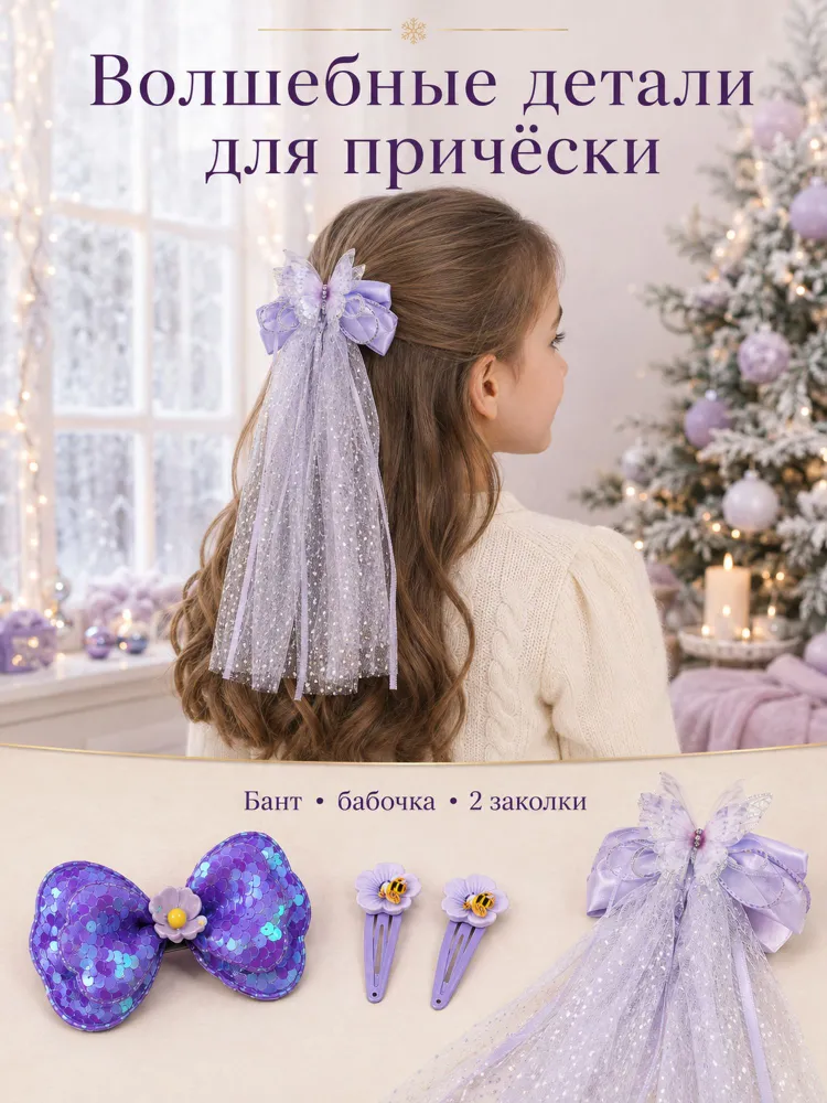 Подарочный набор аксессуаров для девочки, 8 предметов: сумочка, заколки, браслет и декоративные очки, сиреневый, в подарочной коробке, фиолетовый, фото 5