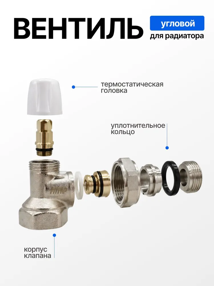 Радиаторный вентиль угловой 3/4, латунь, вариант, фото 3