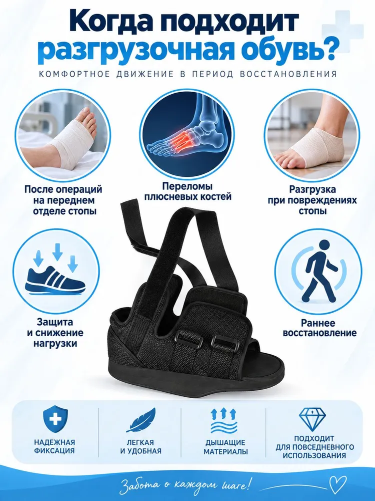 Обувь - помощник в лечении переломов стопы и щиколотки с функцией разгрузки /барука обувь послеоперационная, вариант, фото 4