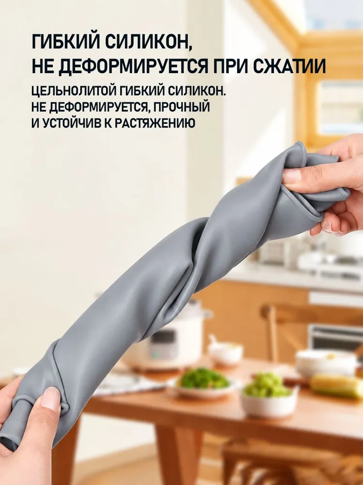 Нагрудник для взрослых с карманами, силикон, 28x42см, серый, водонепроницаемый, многоразовый, 28x42 см, фото 4